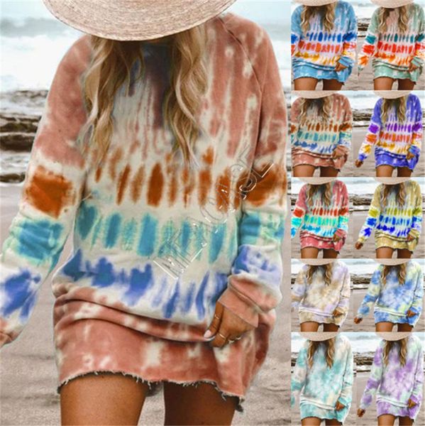 

women clothing plus size dress tie dyed blouse hoodies dresses gradient long sleeved knee length skirt long t-shirt overalls s-5xl d9801, White