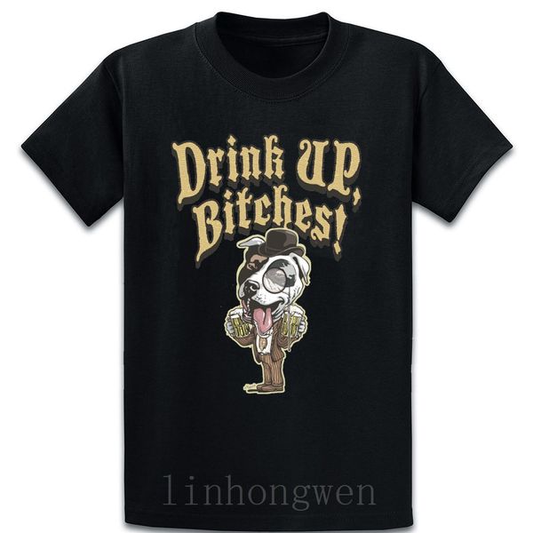 

drink up beer loving pit bull t shirt cotton summer style pattern over size s-5xl designer comical family anti-wrinkle shirt
