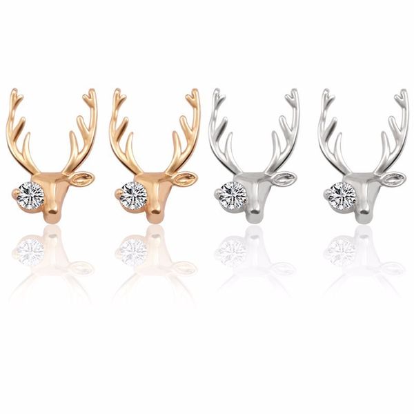 

stud fashion vintage original design earrings cute deer antler s925 for women gold crystal charm jewelry gifts, Golden;silver