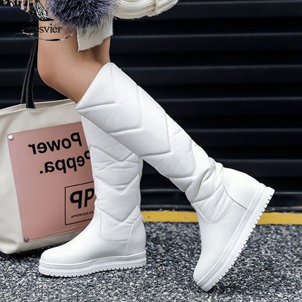 

winter warm plush knee high boots women comfy flat heel snow boots slip on platform woman long shoes black pink white 2020