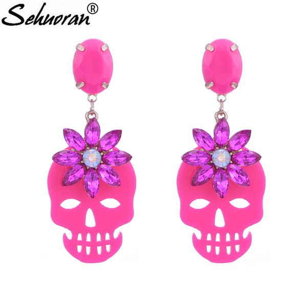 

dangle & chandelier sehuoran crystal stone beautiful color drop earrings for woman zinc alloy pendients resin skull fashion jewelry gifts, Silver