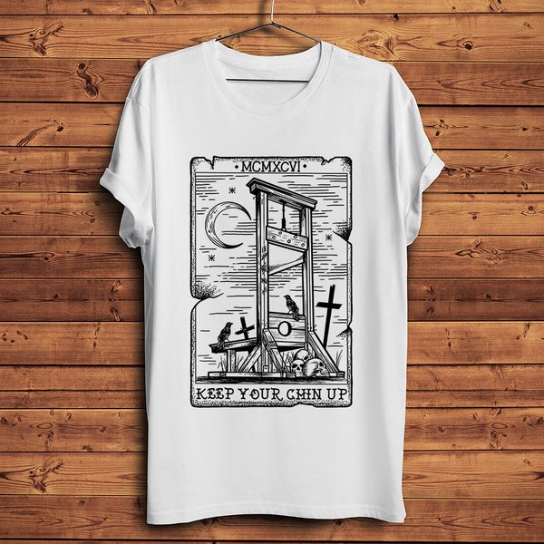 

vintage guillotine goth t shirt men new white casual homme cool t-shirt keep your chin up