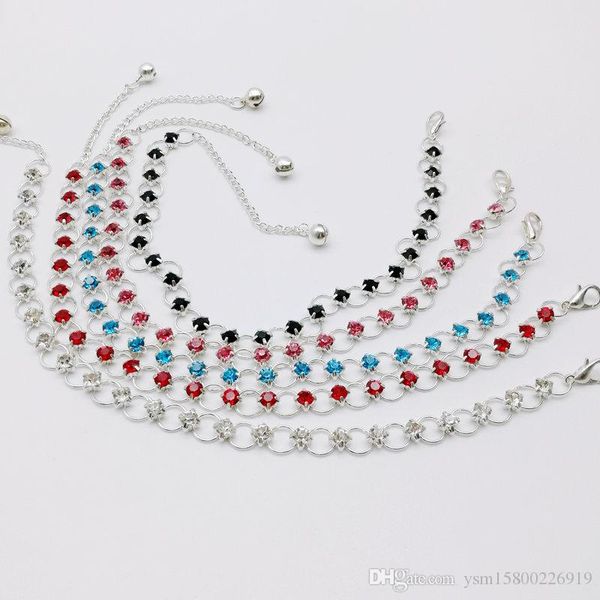 

Cgjxs Free Shipping 5pcs Silver Plated Rhinestone Multi Colors Round Links Metal Anklet ,Ankle Chain ,Fashion Ankle