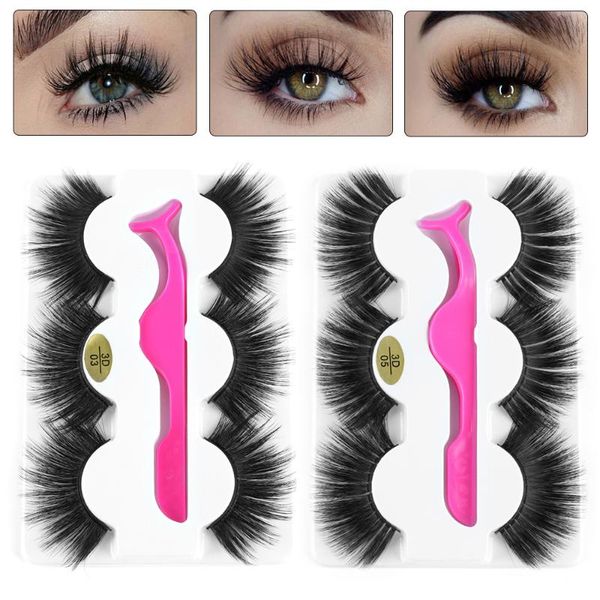 

3 pairs 25mm 8d mink eyelashes dramatic thick long false eyelashes with tweezer wispy fluffy fake eyelash extension makeup tool