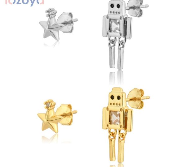 

lozoya 925 sterling silver irregular robot stat stud earring 2020 rock punk fashion women luxury fashion jewelry new88, Golden;silver