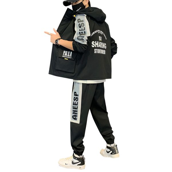 

men's tracksuits hip-hop suit male set track suits sweatsuit man tracksuit mens pant zipper pockets outwear 2pc jacket+pants sets, Gray