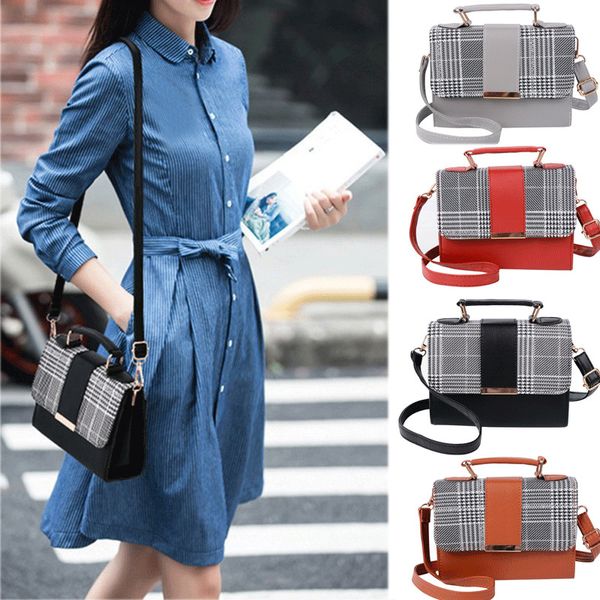 

2020 women luxury leather houndstooth patchwork handbag shoulder lady cross body bag tote messenger autumn winter bag