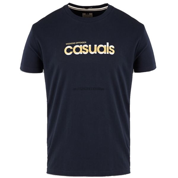 

weekend offender casuals t shirt navy crew neck football smart summer men