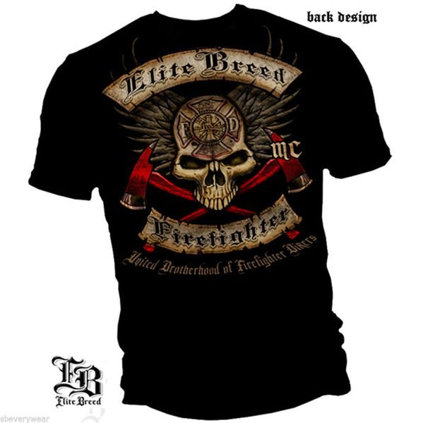 

firefighter t-shirt firemen fire rescue dept biker skull mens black fd tee s-3xl