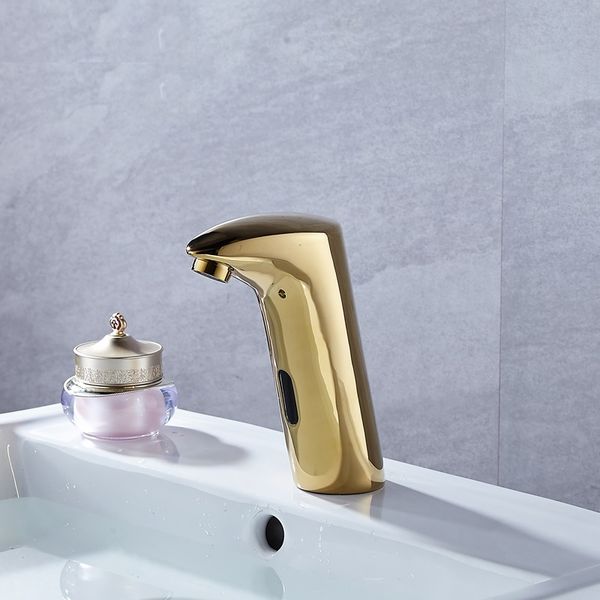 

brass plating gold deck mounted integrated type automatic sensor faucet bathroom wash basin & cold touchless infrared taps