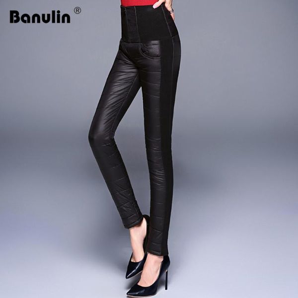 

banulin winter double-sided down cotton trousers thicker women wear high-waist pencil pants windproof warm winter trousers, Black;white