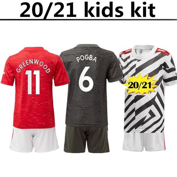 

20 21 fc manchester sancho bruno fernandes soccer jersey united utd 2020 pogba football shirt rashford van de beek kids kit uniforms, Black;yellow