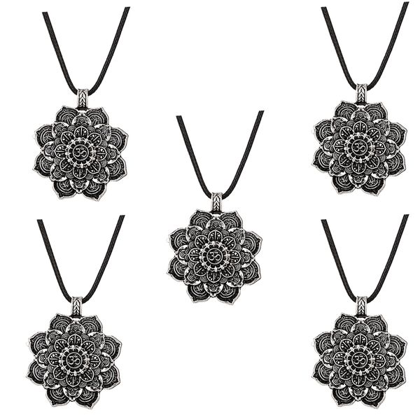 

5 pieces yoga lotus mandala necklace tibetan buddhist protection pendant, Silver