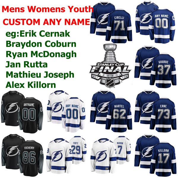

2020 финал кубка стэнли tampa bay lightning hockey джерси тайлер джонсон ондржей палат райан макдонах энтони cirelli янни гурд синий заказ, Black;red