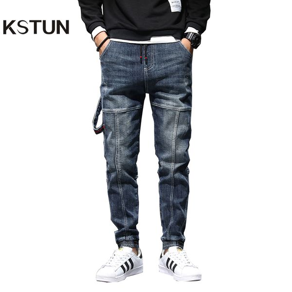 

men's jeans arrivals harem men autumn winter fashion loose fit tapered streetwear moto casual denim jogger pants 42, Blue