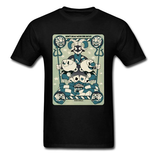 

cuphead игральных карт черная футболка хлопок мужчины тис летние mother день футболки дизайн топы тис симпатичные круглый воротник верхнее к