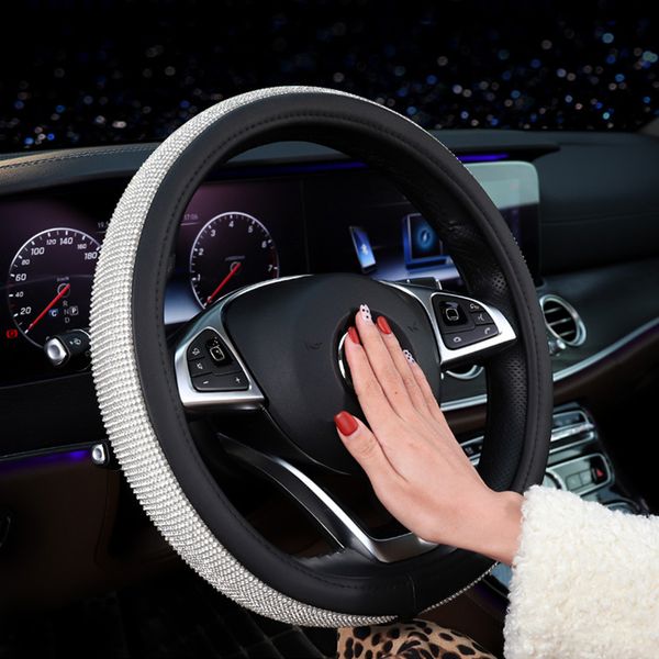 

car steering wheel sparkled cover rhinestones pu leather skidproof for driving nj88