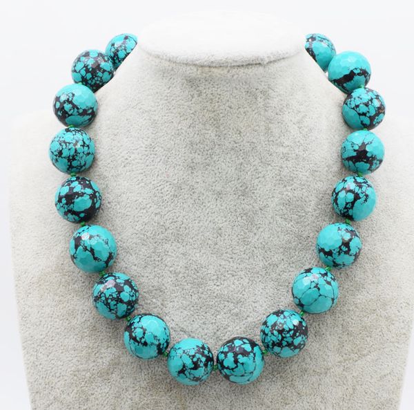 

green turquoise round faceted 18/20mm necklace wholesale beads nature gift discount fppj, Silver