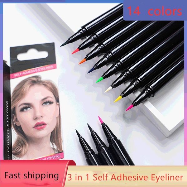 

new 3 in 1 self adhesive eyeliner for false eyelashes magnetic eyelash no need glue colorful liquid eyeliner self-adhesive eyelash eyeliners