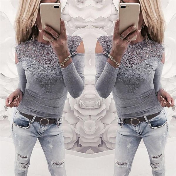 

women clothing womens designer lace panelled tshirts hollow out fashion natural color long sleeve tees, White