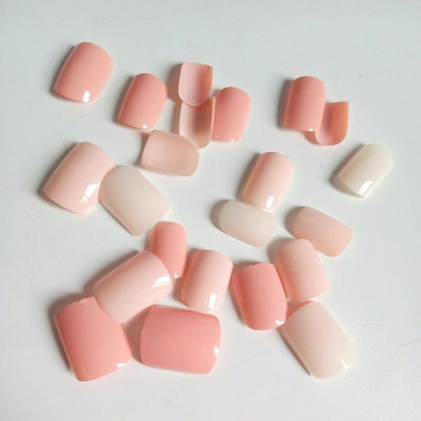 

24pcs sweet natural pink fake nails flat artificial nails lady daily wear false manicure tool for finger, Red;gold