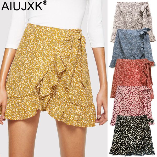 

aiujxk new arrival 2020 summer skirt women ruffles casual bandage high waist skirts woman beach style floral print mini skirts, Black