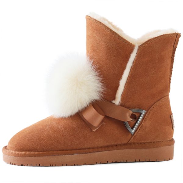 

australia's most fashionable short-barreled women's shoes in 2020, real cowhide, artificial fur, the highest quality snow boots, Black