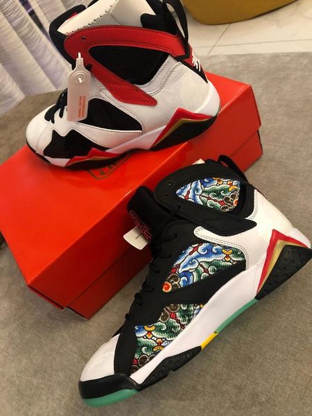 

новые кроссовки jumpman 7 7s greater china shoes черный белый красный баскетбол для женщин мужские кроссовки тренеров chaussures размер 36-4