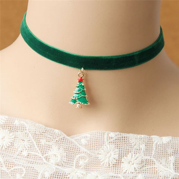 

vintage christmas tree necklace bell enamel charm pendant necklace making alloy xmas clavicle chain neck chain accessory, Silver