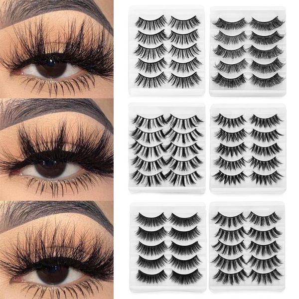 

5 pairs 3d faux mink hair false eyelashes mixing styles wispy thick cross long lashes soft reusable natural extension eye makeup