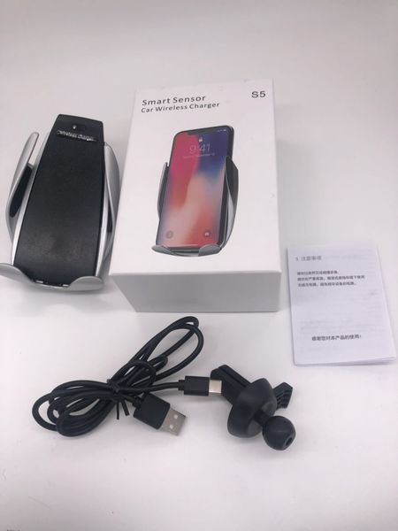 

s5 automatic clamping 10w qi wireless car charger 360 degree rotation vent mount phone holder for iphone android universal phones