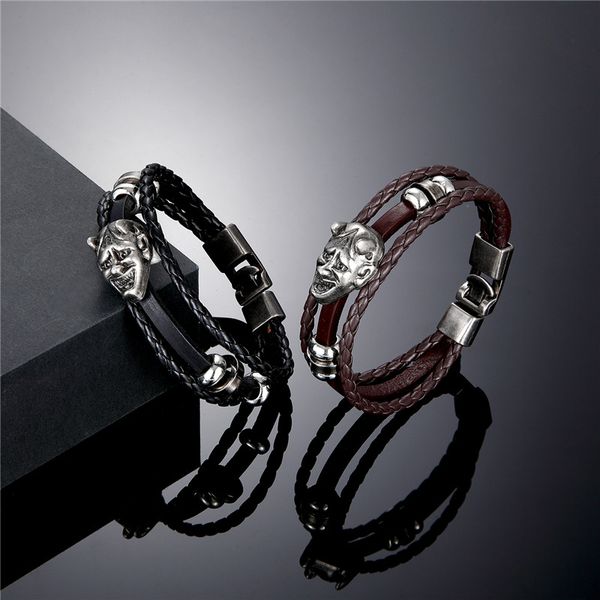 

2020 new fashion bracelet men's leather ghost head bracelet rock punk skeleton bead casual jewelry men's acces, Black