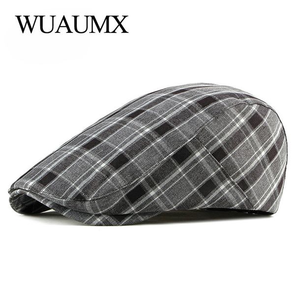 

berets wuaumx brand fashion beret hats for men women plaid visor cap gentleman style peaked flat spring summer wholesale, Blue;gray