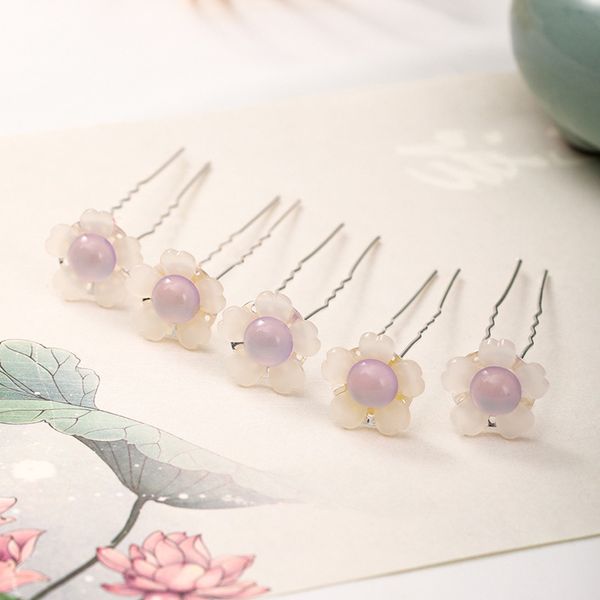 

5pcs vintage chinese style hair sticks hair jewelry flower shape forks purple u shaped clips fairy girls hairpins vl, Golden;silver