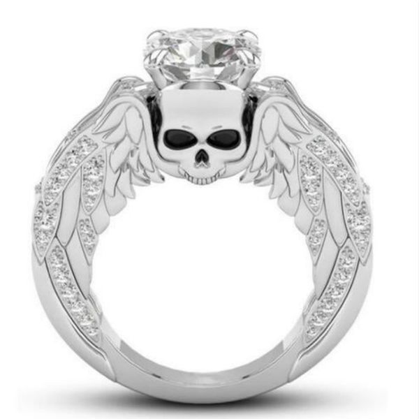

wedding rings exquisite skull punk party cocktail ring for women cubic zirconia inlay unique evil skeleton wing stylish 2021 jewelry, Slivery;golden