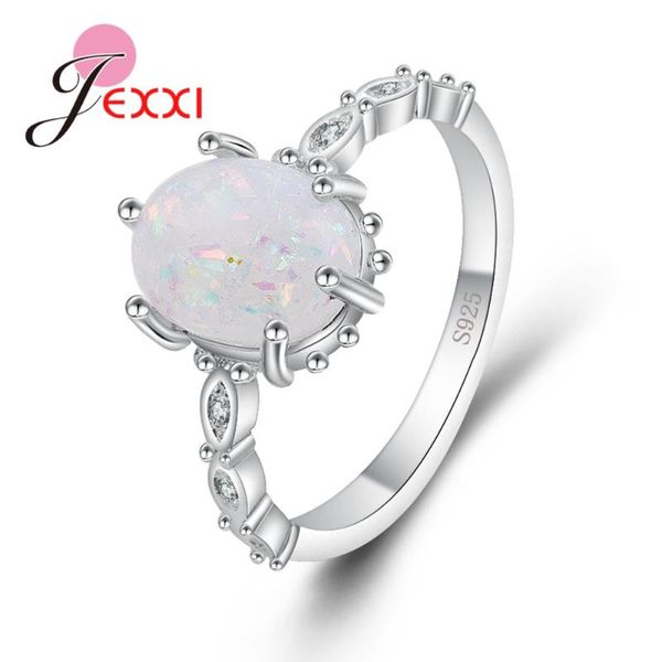 

cluster rings classic oval white fire opal accessory for women 925 sterling silver wedding party jewelry fast, Golden;silver