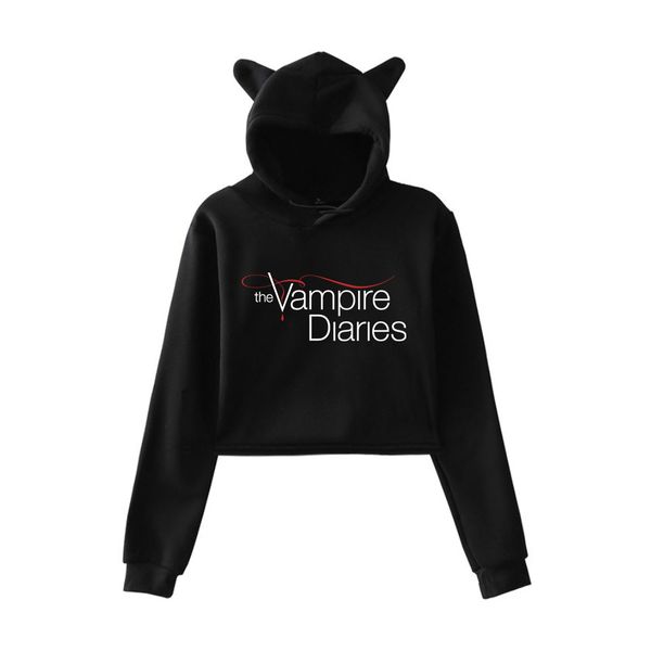 

crop hoodies the vampire diaries sweatshirt womens hoodie pink pullover clothes for girls streetwear spring long sleeve, Black