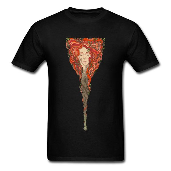 

ginger girl 2018 forest drawing men black tees cotton t shirt art painting no fade summer male gift t-shirts