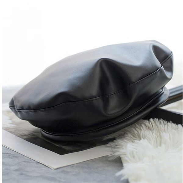 

pu leather beret hat winter hats for women men painter newsboy cap male vintage beret female black boinas england style hat, Blue;gray
