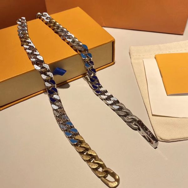 

cuban candy blue silver buckle necklace charm man necklace distressed polished and glazed 60cm stainless steel necklace