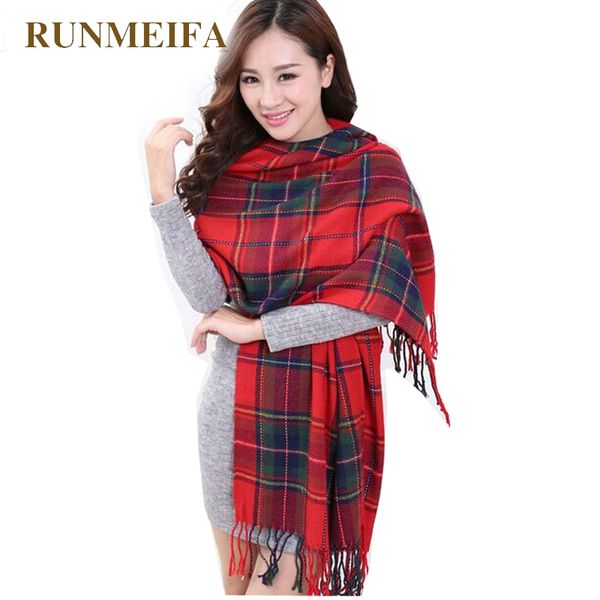 

bandanas [runmeifa] fashion wool women scarf spain plaid thick large warp echarpes scarves shawl for woman