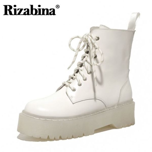 

rizabina genuine leather women ankle boots fashion platform thick bottom winter shoe woman casual daily lady footwear size 33-40, Black