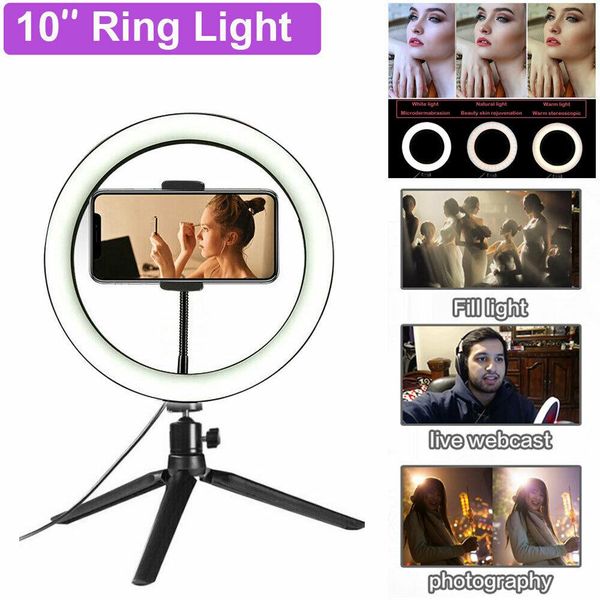 

10" led ring light pgraphic selfie ring lighting with tripod for smartphone makeup video studio led ring light selfie tripod