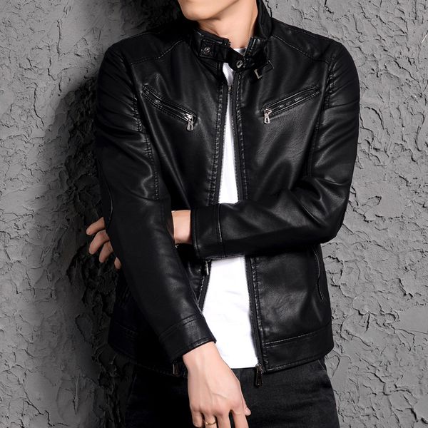 

men's jackets pu leather coat fashion casual jacket slimming, Black;brown