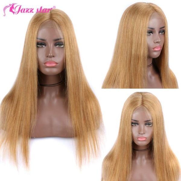 

lace wigs brazilian 4*4 straight closure wig human hair for women #27 honey blonde pre-plucked jazz star non-remy, Black;brown