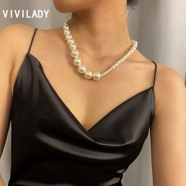 

vivilady classic irregular imitation pearl women choker necklace chic minimalist style female party jewelry bijoux accessories, Golden;silver