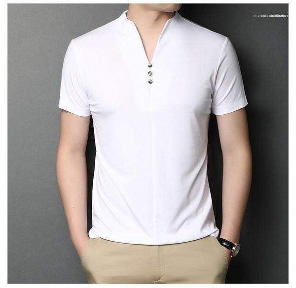 

v neck simple casual mens designer button t shirts summer short sleeve tees solid color, White;black