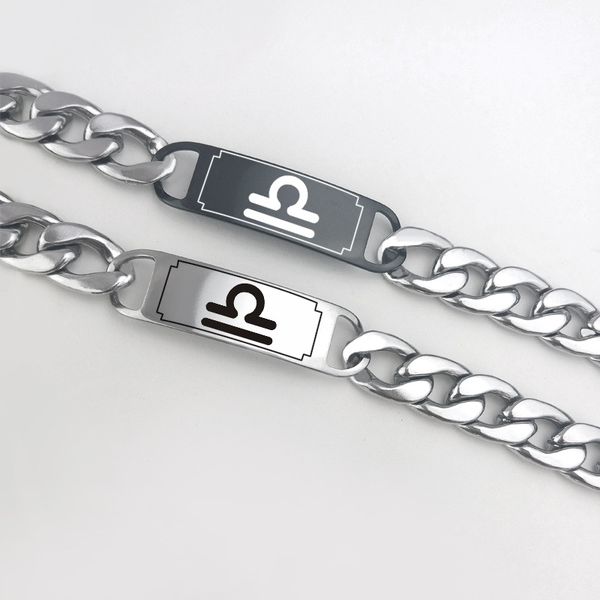 

libra 12 constellation bracelet stainless steel zodiac signs jewelry dog tag braslet for men/women birthday gift dropshipping, Black
