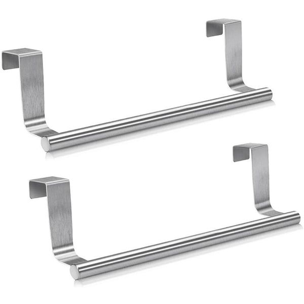 

stainless steel over door towel rack bar holders for universal fit on cabinet cupboard doors pack of 2