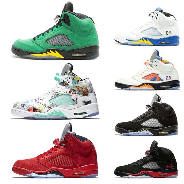 

5 5s wings international mens basketball shoes blue red suede space jam metallic silver fire red mens sports sneakers